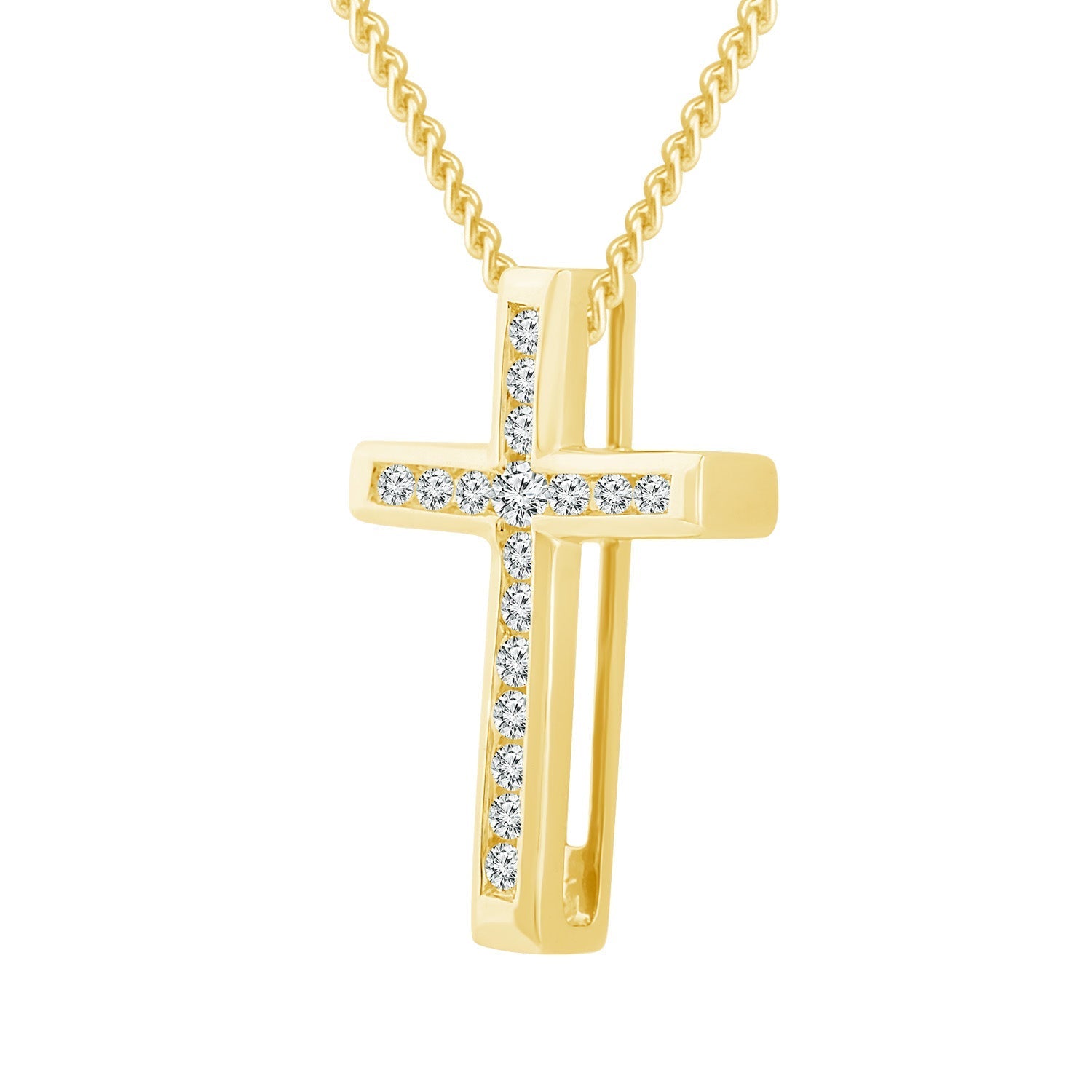 Diamond Cross Pendant with 0.10ct Diamonds in 9ct Yellow Gold - PC-0174-Y