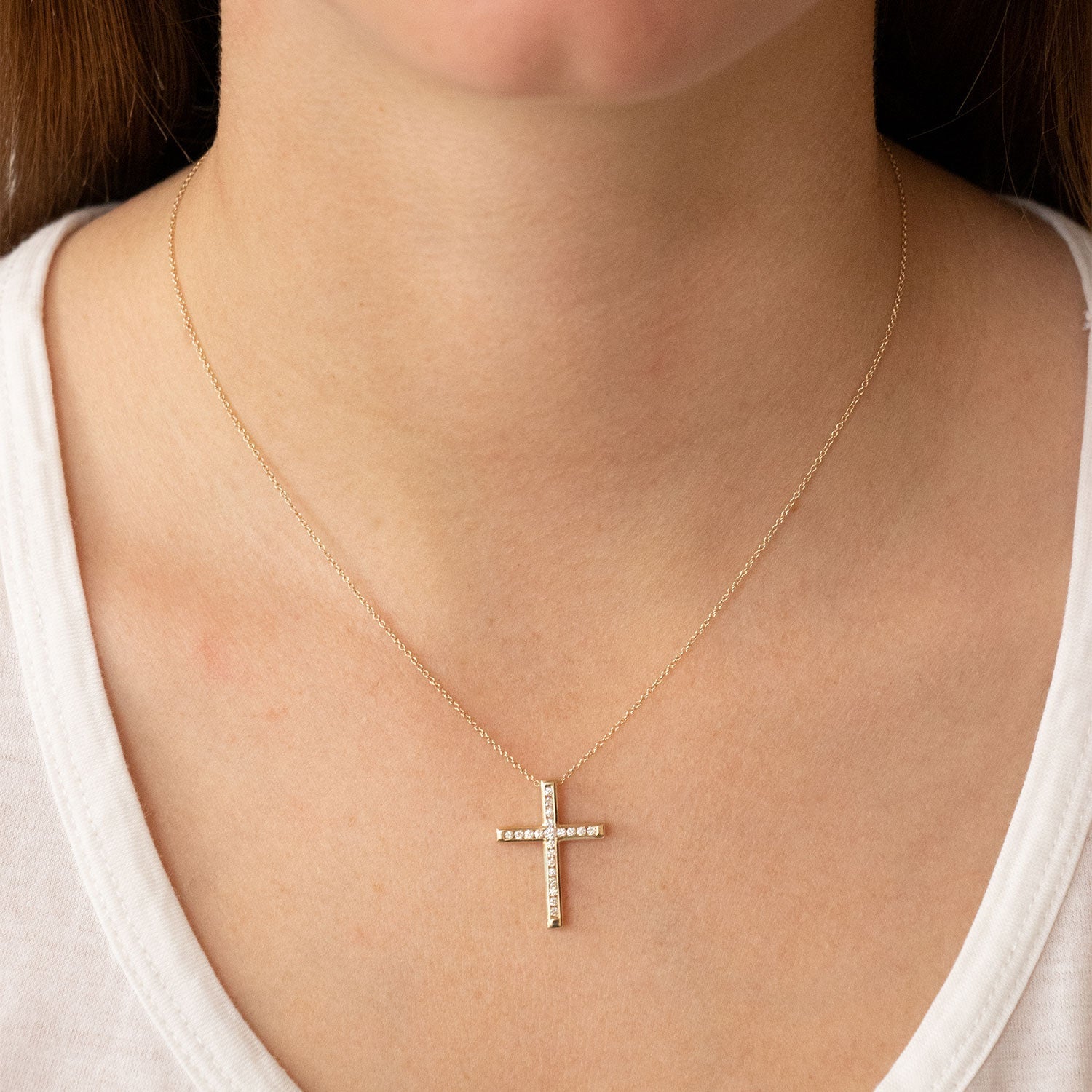 Diamond Cross Pendant with 0.25ct Diamonds in 9ct Yellow Gold - PC-0187-Y