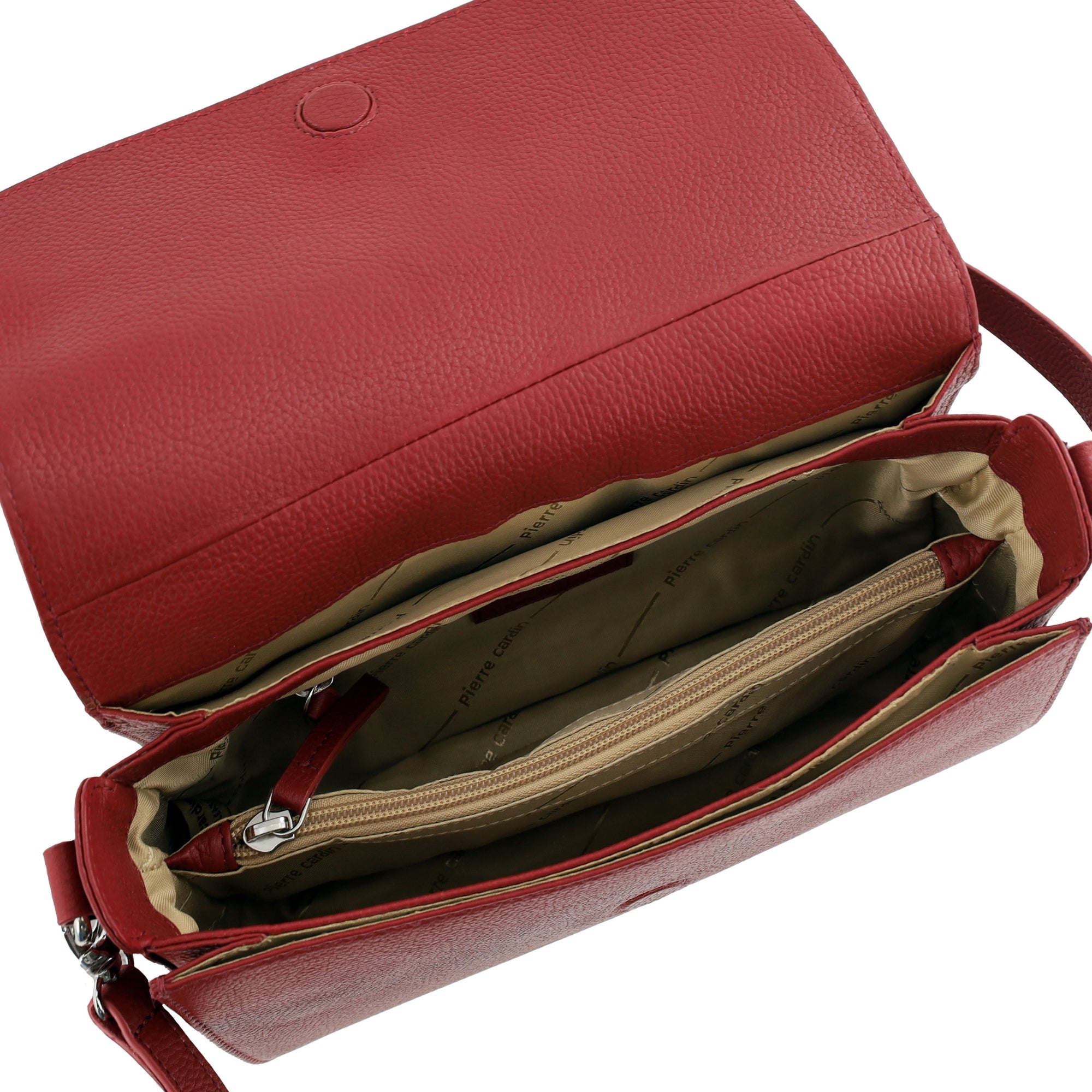 Pierre Cardin Ladies Leather Flap Over Crossbody Bag in Red
