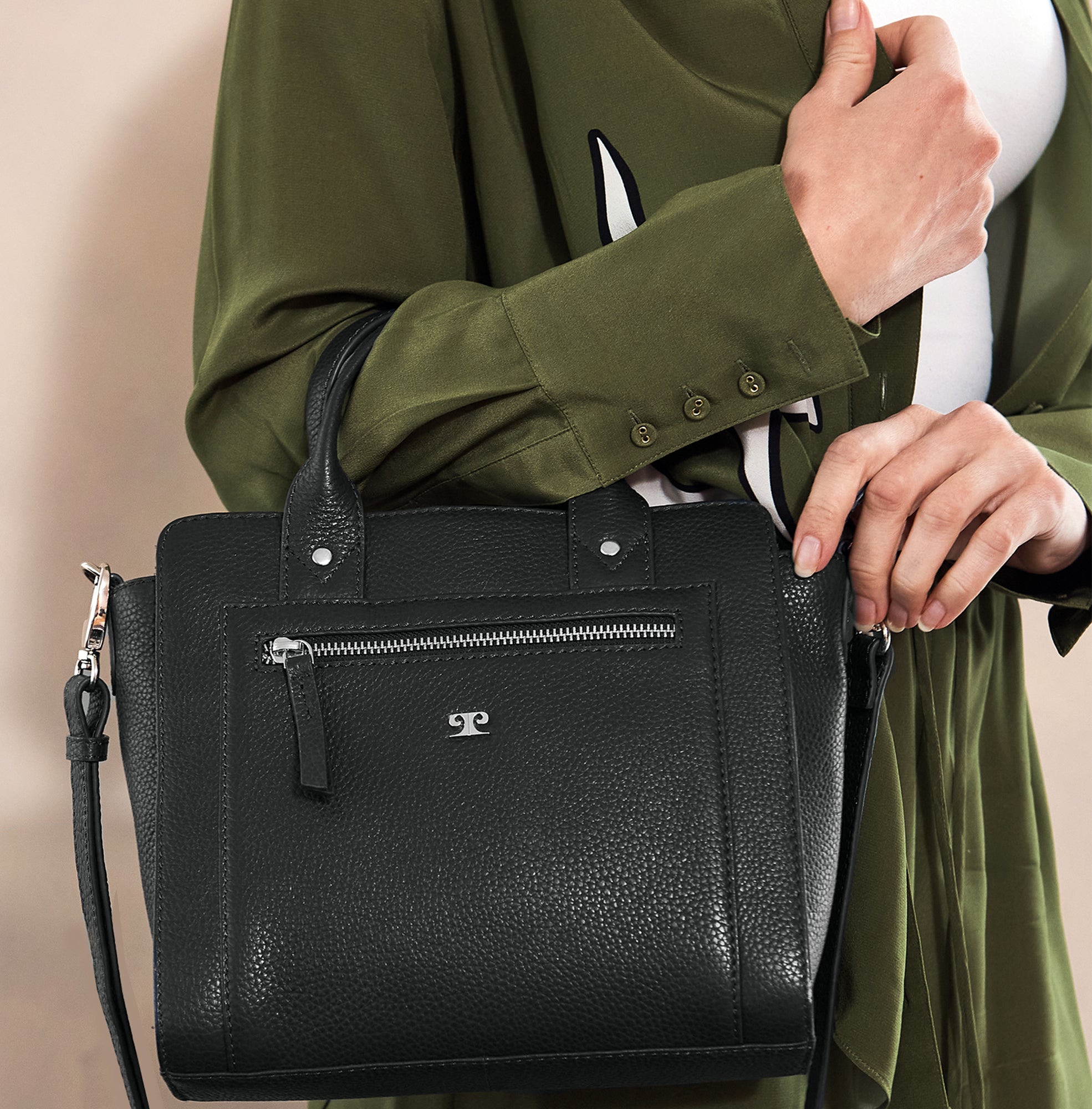 Pierre Cardin Ladies Leather Mini Tote Crossbody Bag in Black