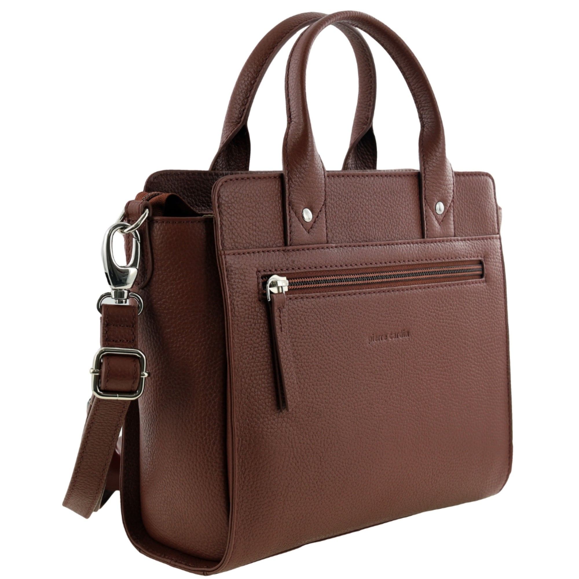 Pierre Cardin Ladies Leather Mini Tote Crossbody Bag in Chocolate