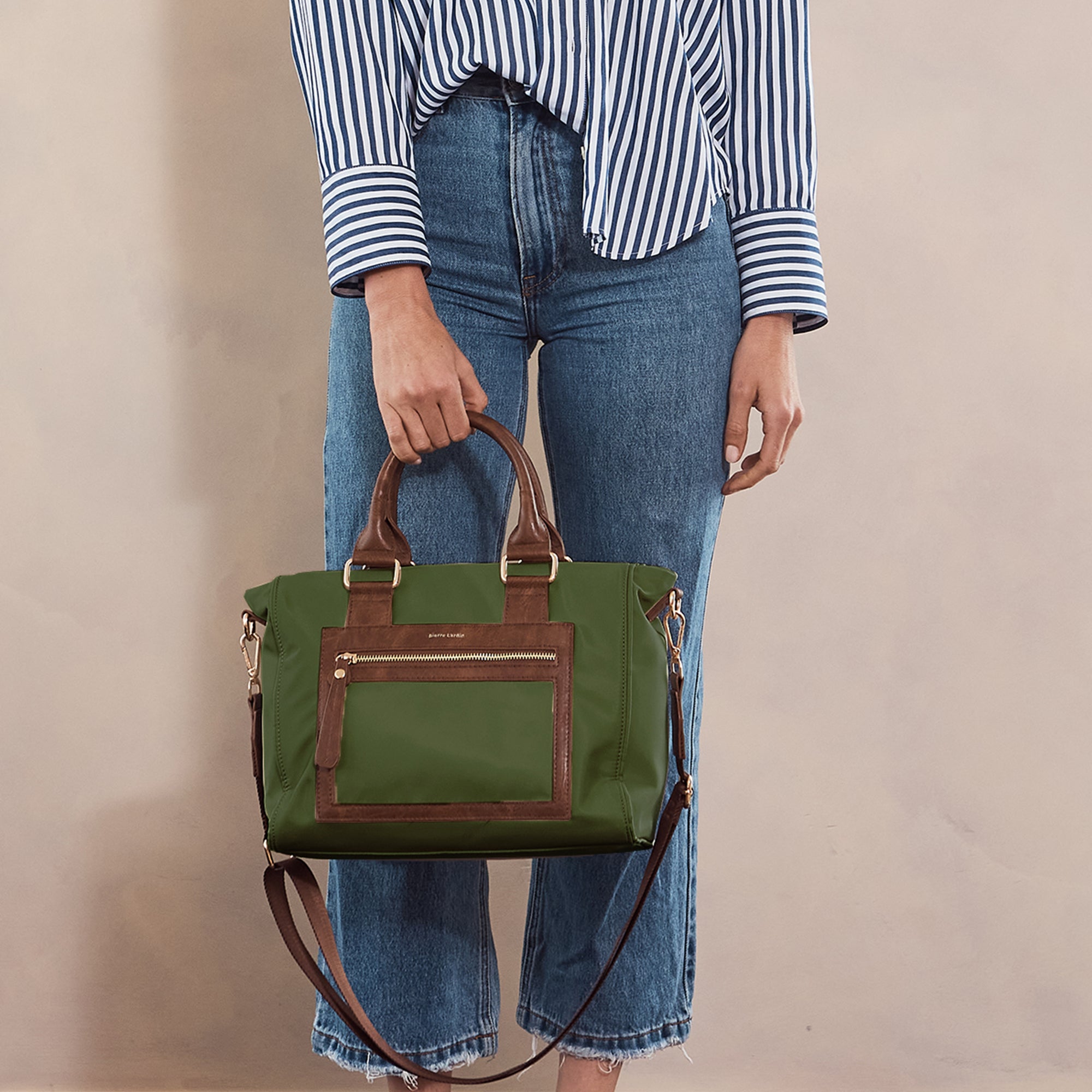 Pierre Cardin RFID Lightweight Nylon Mini Tote with Crossbody in Olive