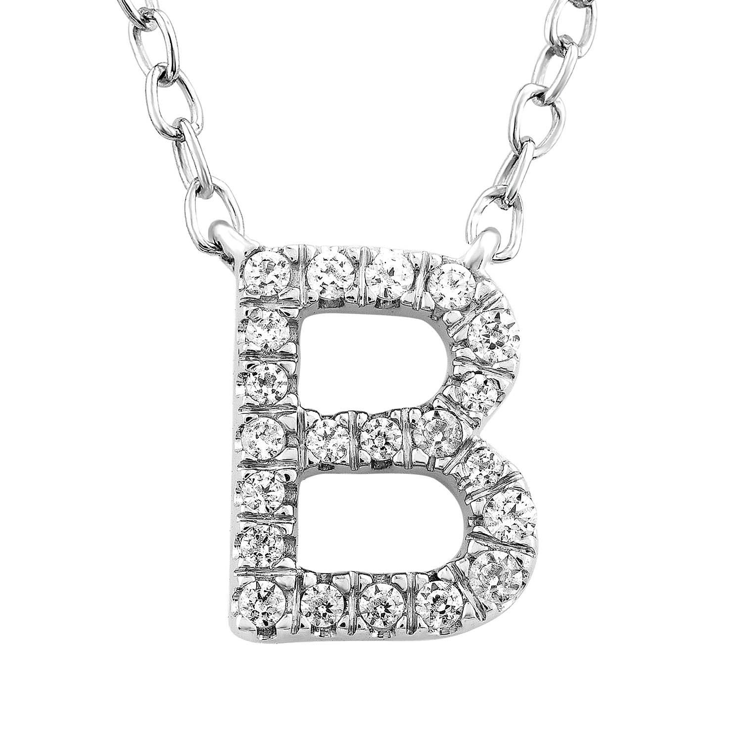 9ct White Gold Diamond Initial 'B' Necklace