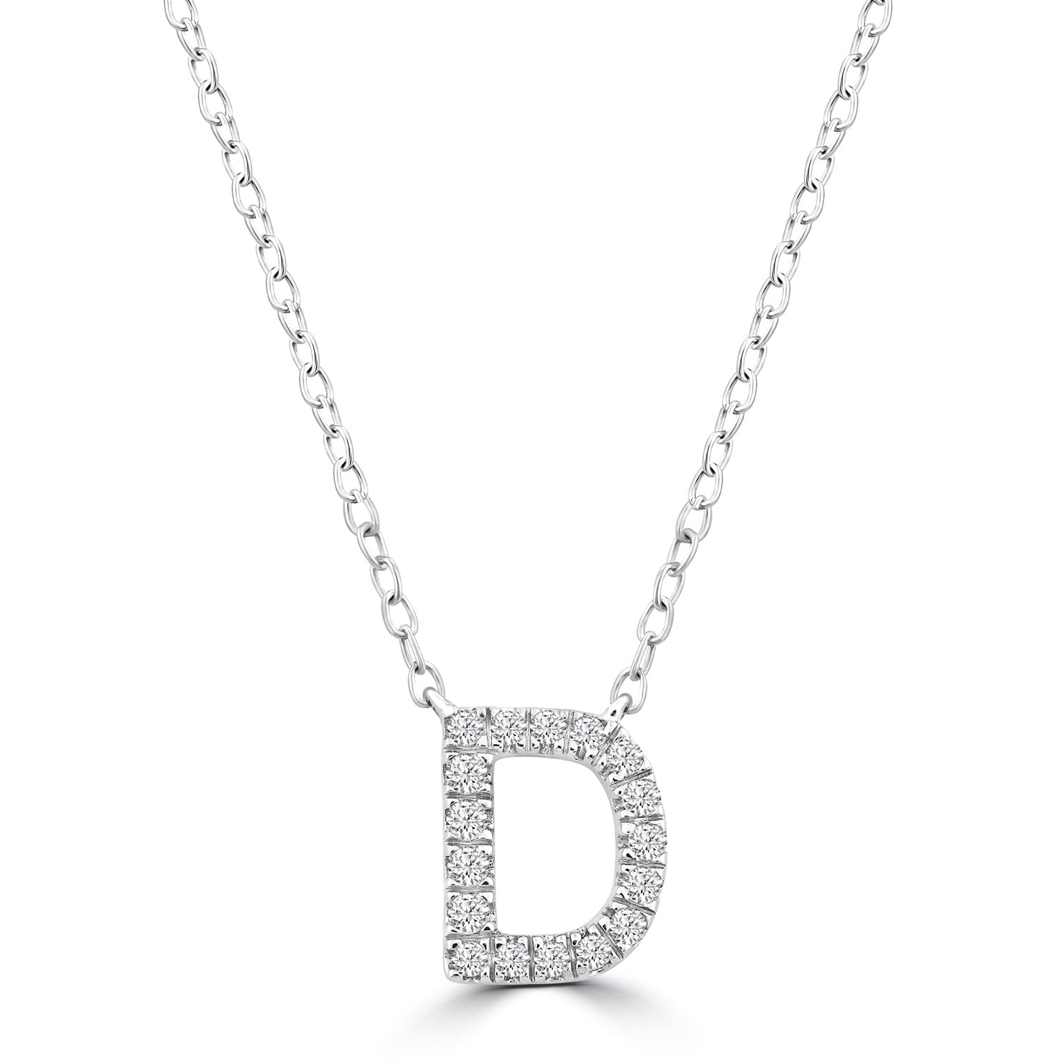 9ct White Gold Diamond Initial 'D' Necklace