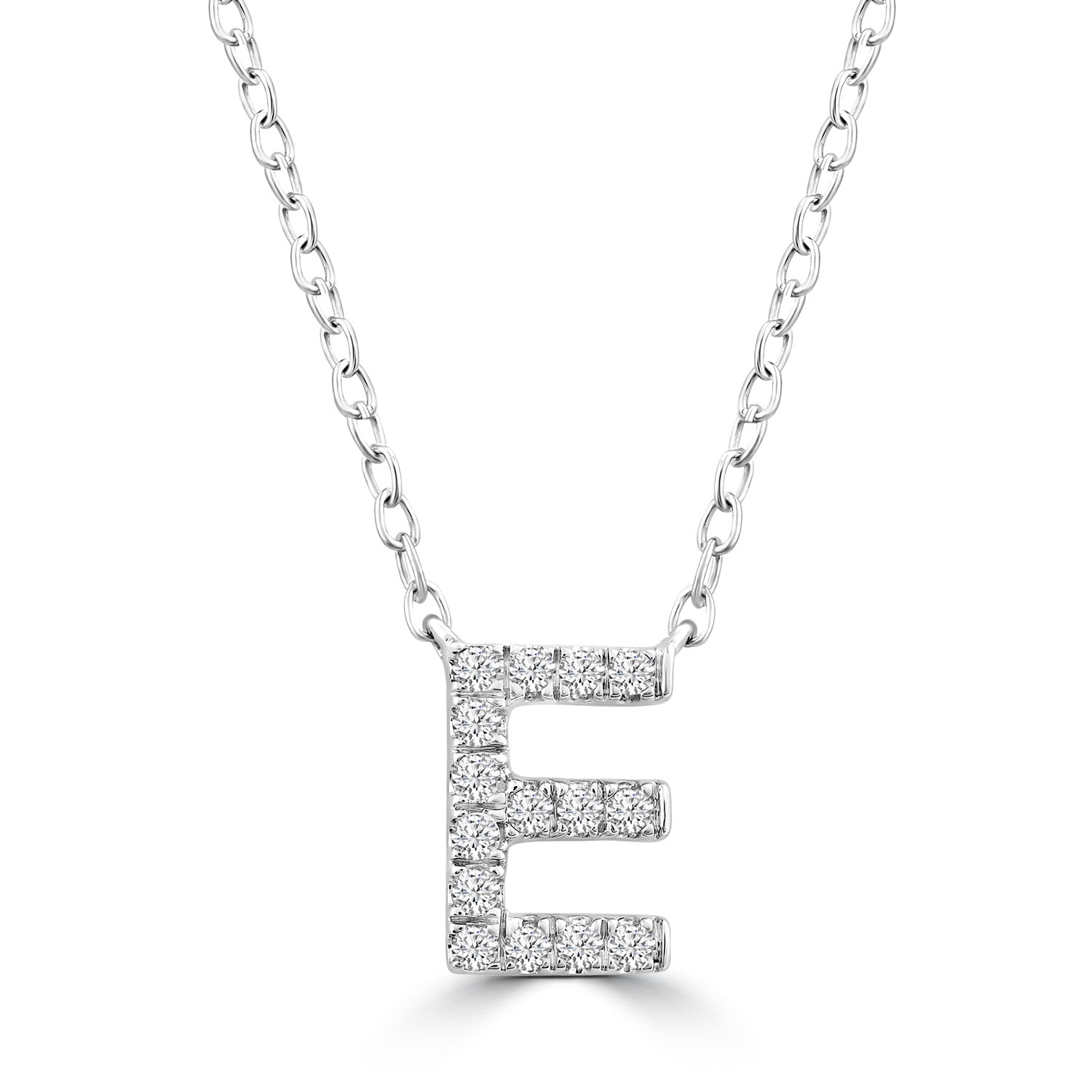 9ct White Gold Diamond Initial 'E' Necklace