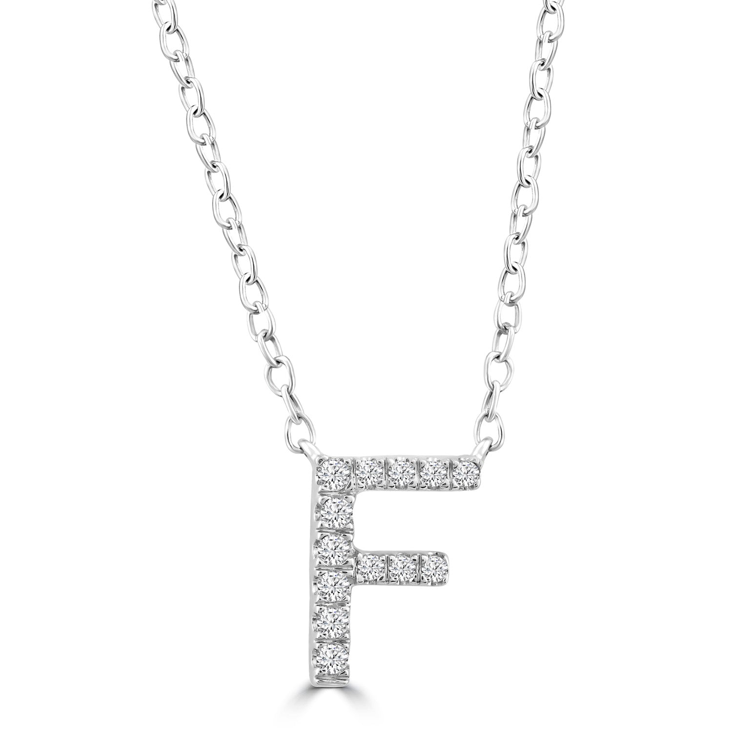 9ct White Gold Diamond Initial 'F' Necklace