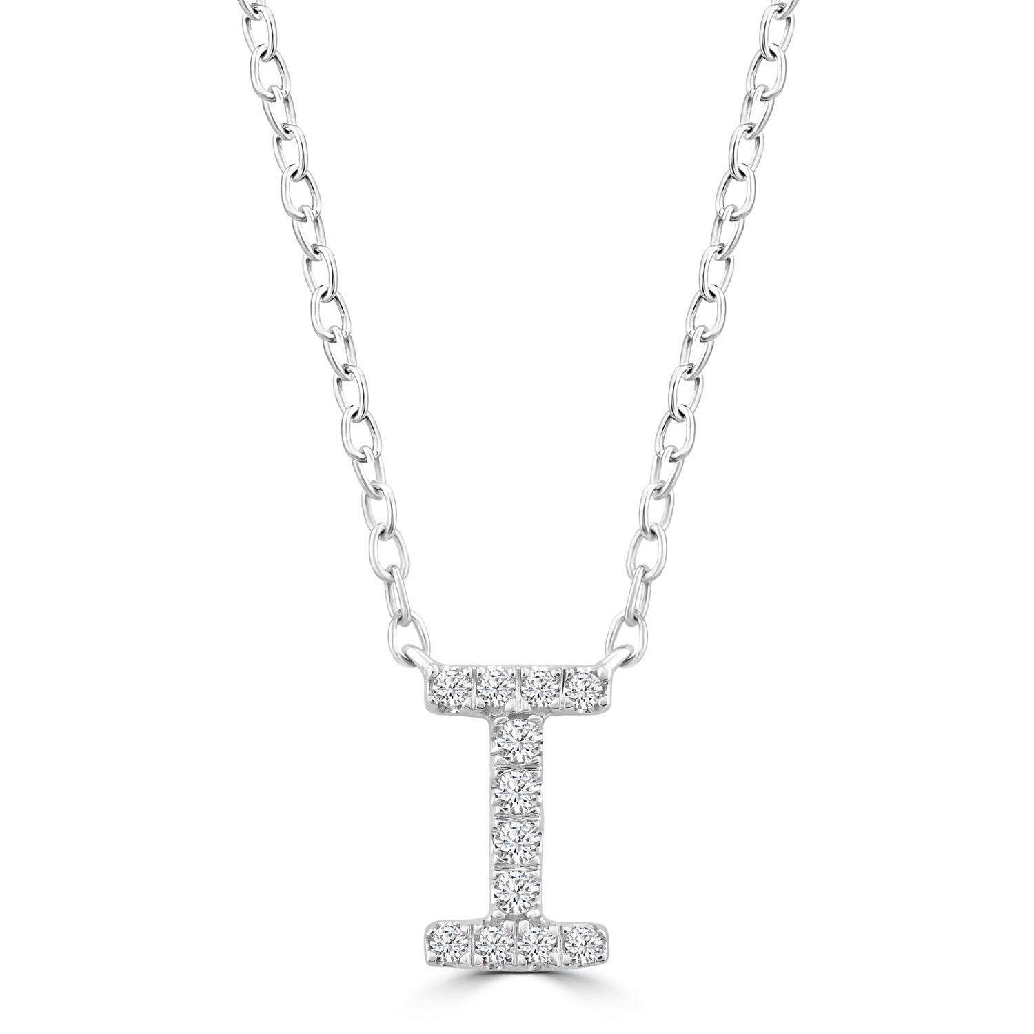 9ct White Gold Diamond Initial 'I' Necklace