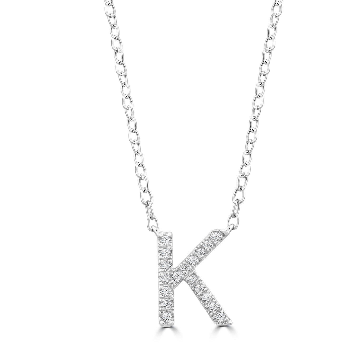 9ct White Gold Diamond Initial 'K' Necklace