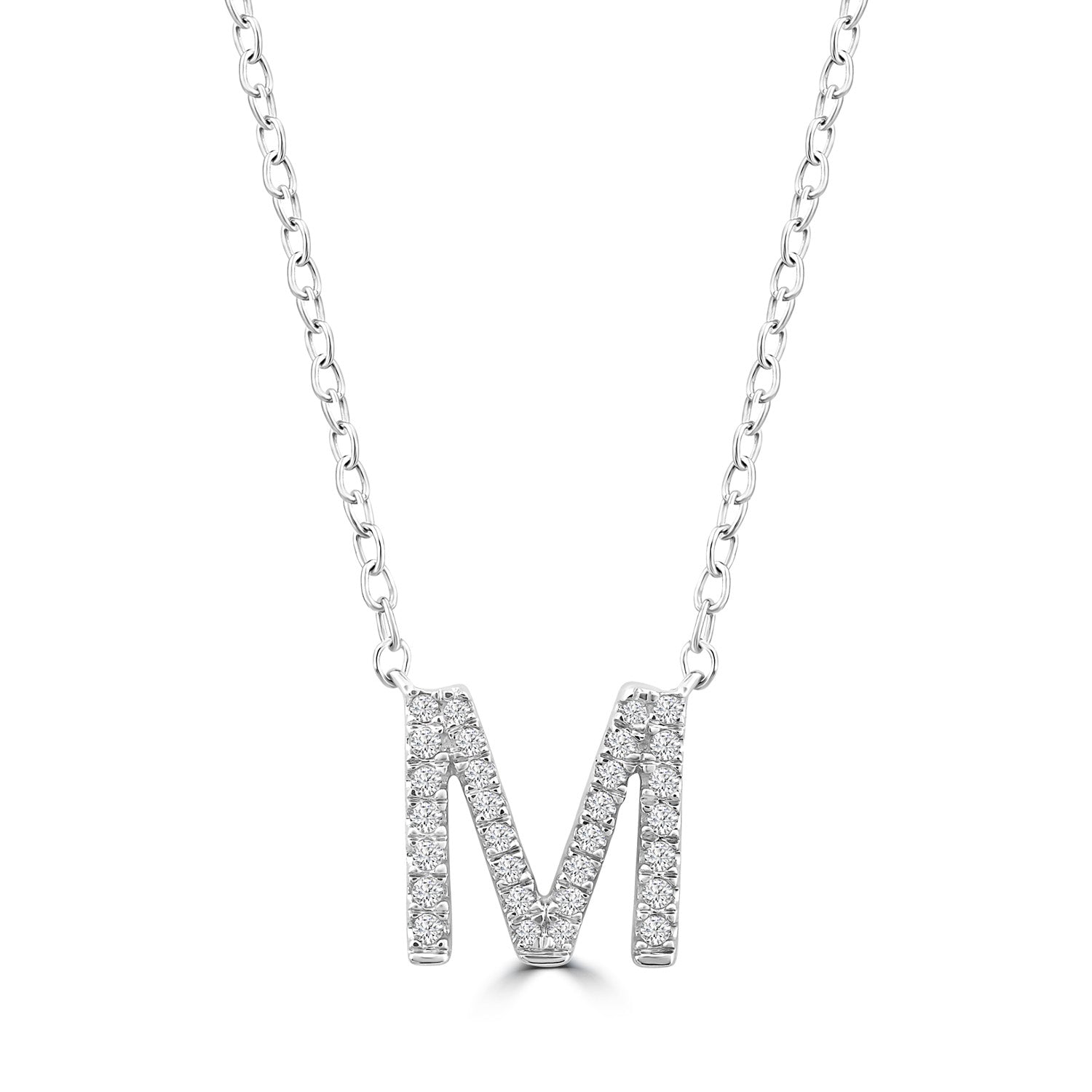 9ct White Gold Diamond Initial 'M' Necklace