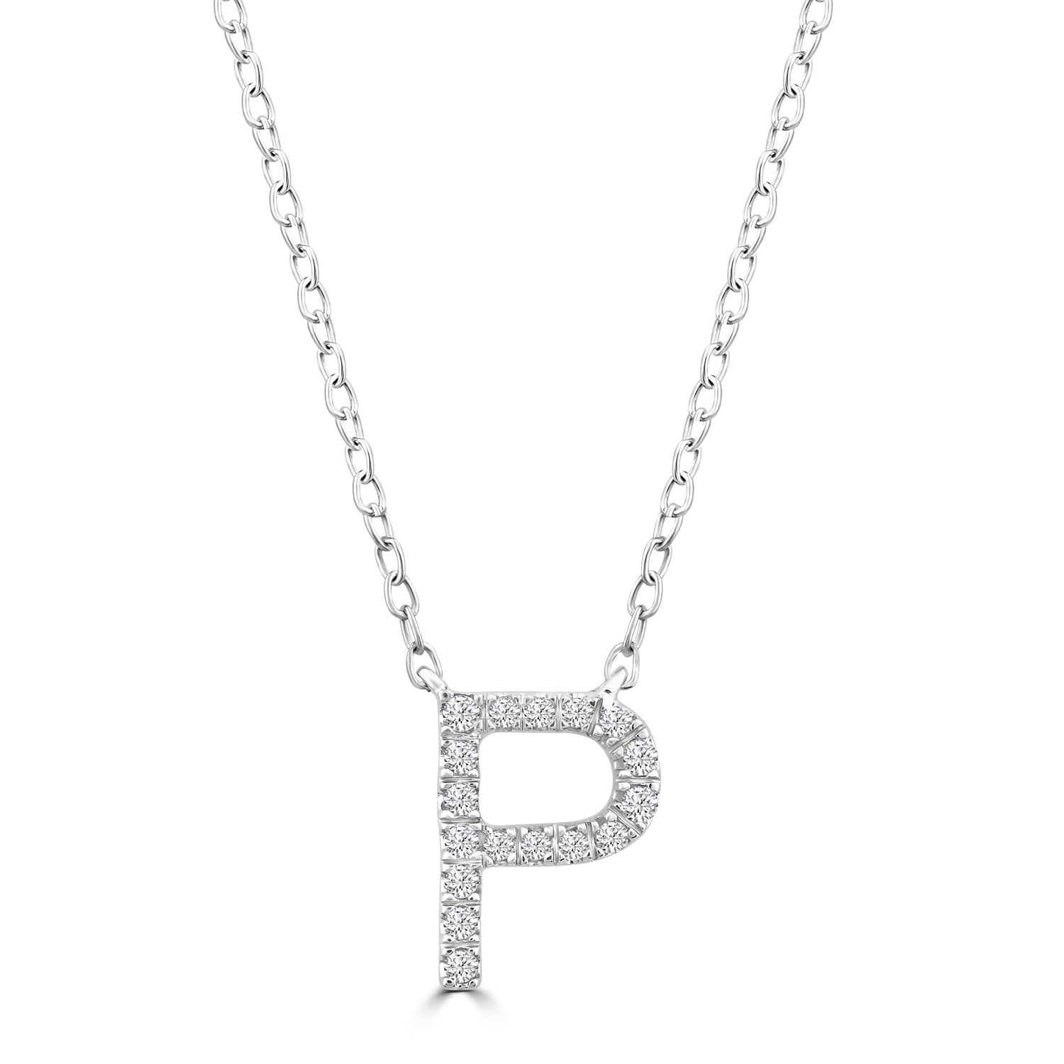9ct White Gold Diamond Initial 'P' Necklace