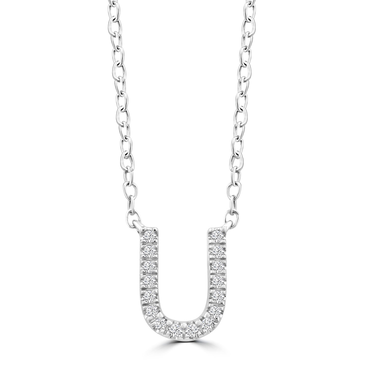 9ct White Gold Diamond Initial 'U' Necklace