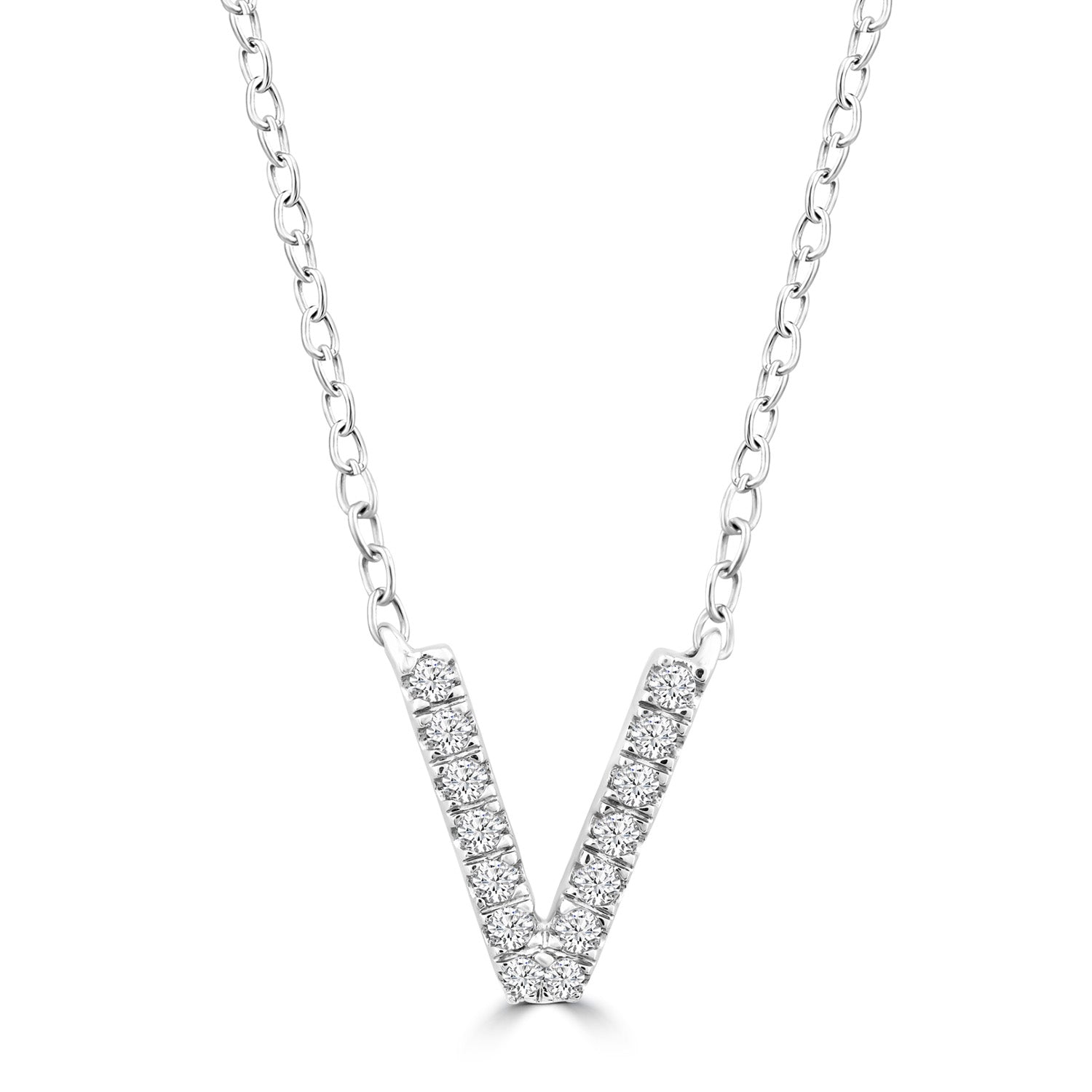 9ct White Gold Diamond Initial 'V' Necklace