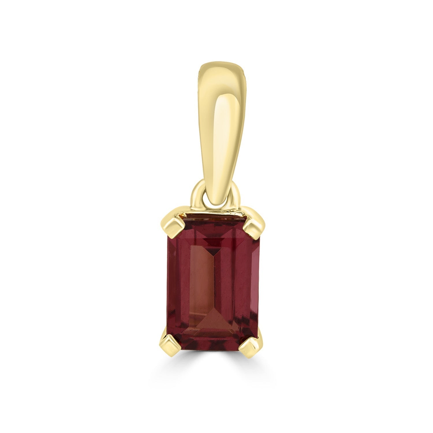 Emerald Cut Rhodolite Garnet Pendant in 9ct Yellow Gold