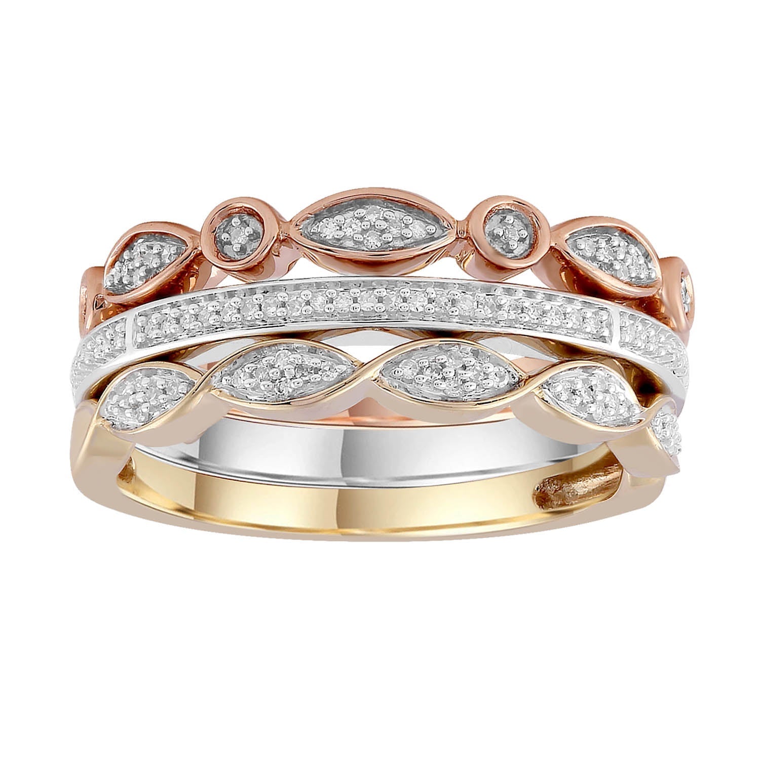 Diamond Tri Colour Ring with 0.10ct Diamonds in 9ct Tri Colour Gold