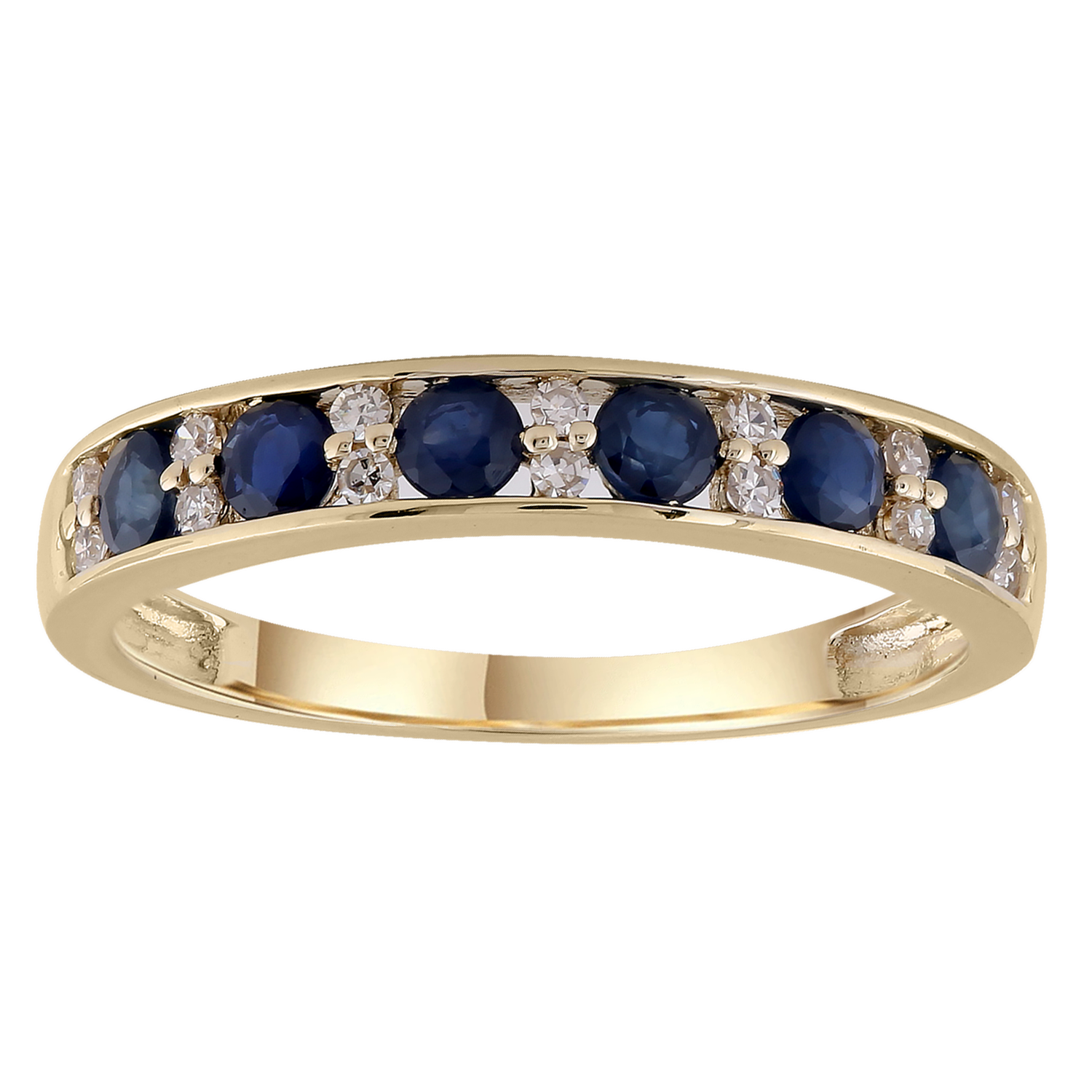 Sapphire Band Ring with 0.10ct Diamonds in 9ct Yellow Gold