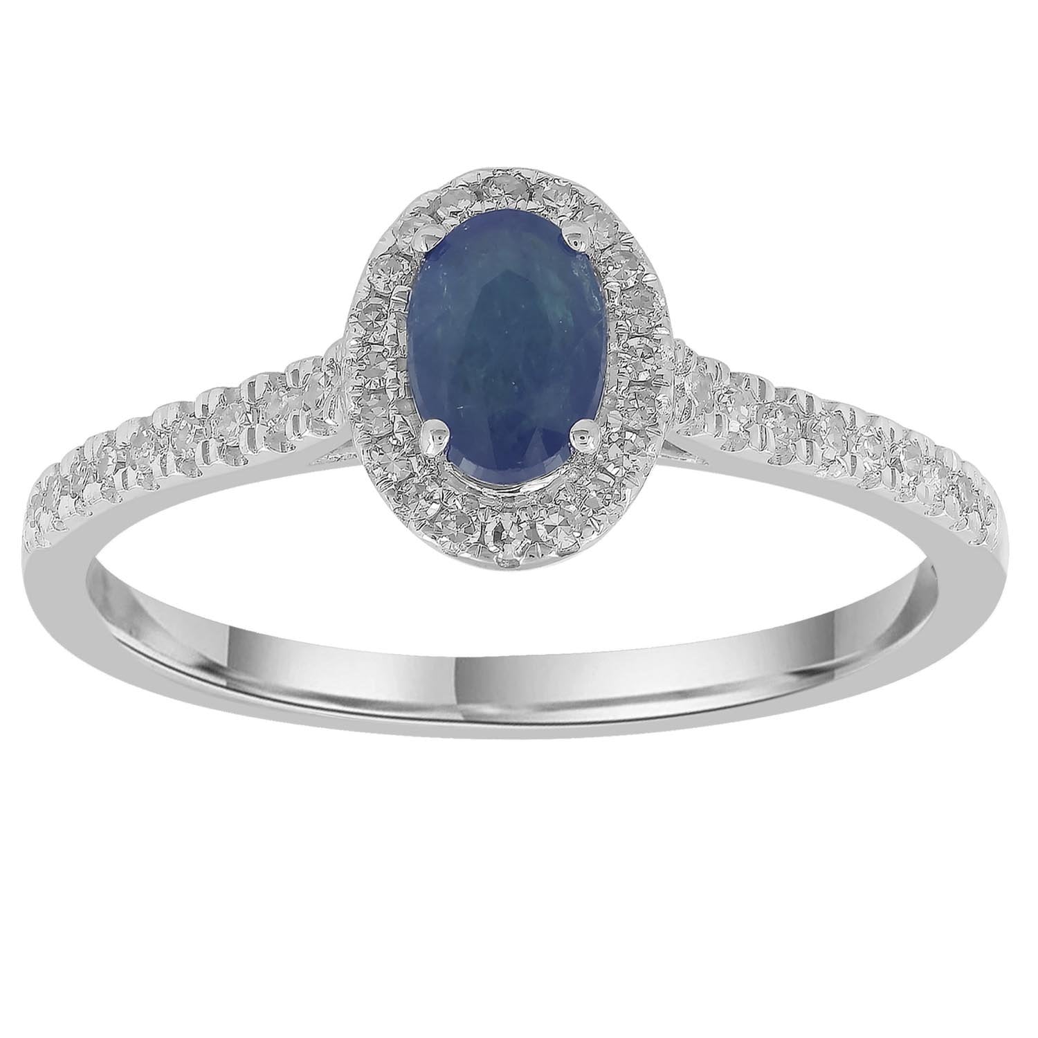 Sapphire Ring with 0.15ct Diamonds in 9ct White Gold
