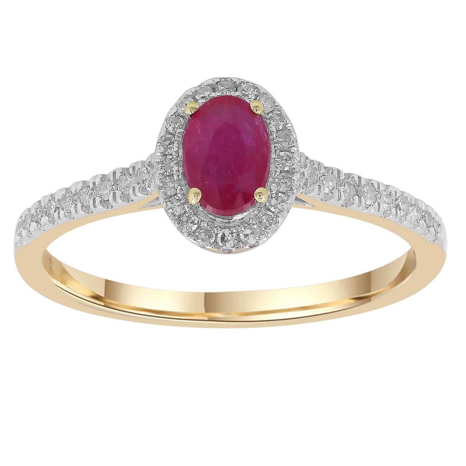 Ruby Ring with 0.15ct Diamonds in 9ct Yellow Gold