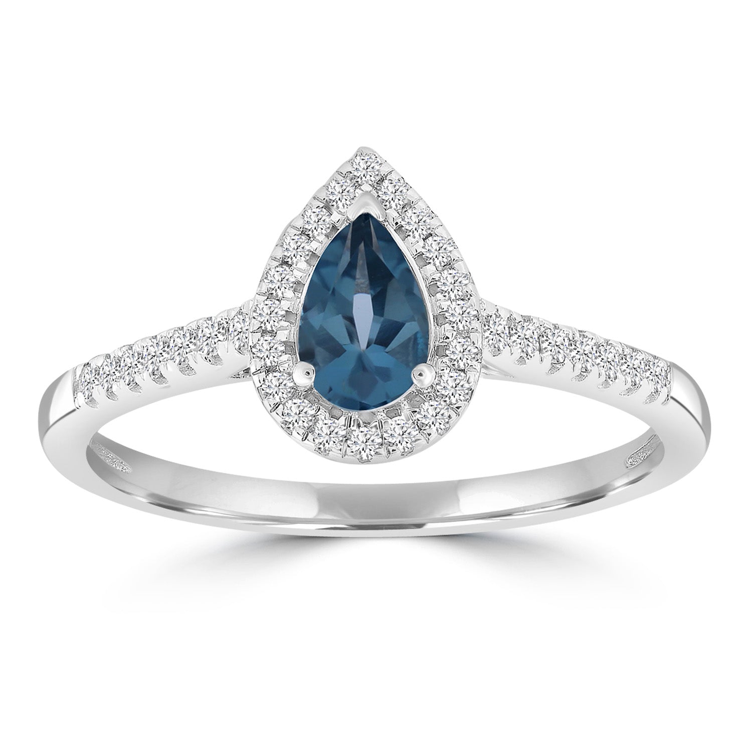 Diamond London Blue Topaz Ring with 0.15ct Diamonds in 9ct White Gold