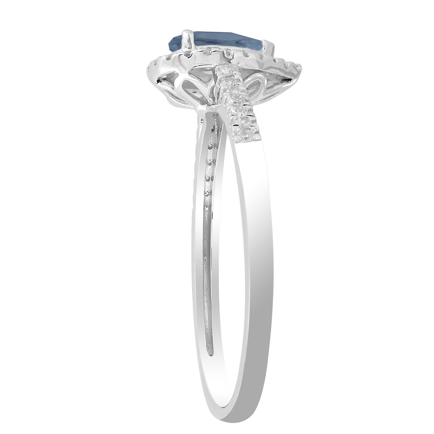 Diamond London Blue Topaz Ring with 0.15ct Diamonds in 9ct White Gold