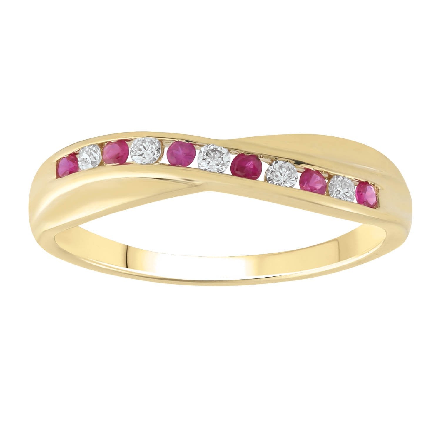 Ruby Ring with 0.12ct Diamonds in 9ct Yellow Gold