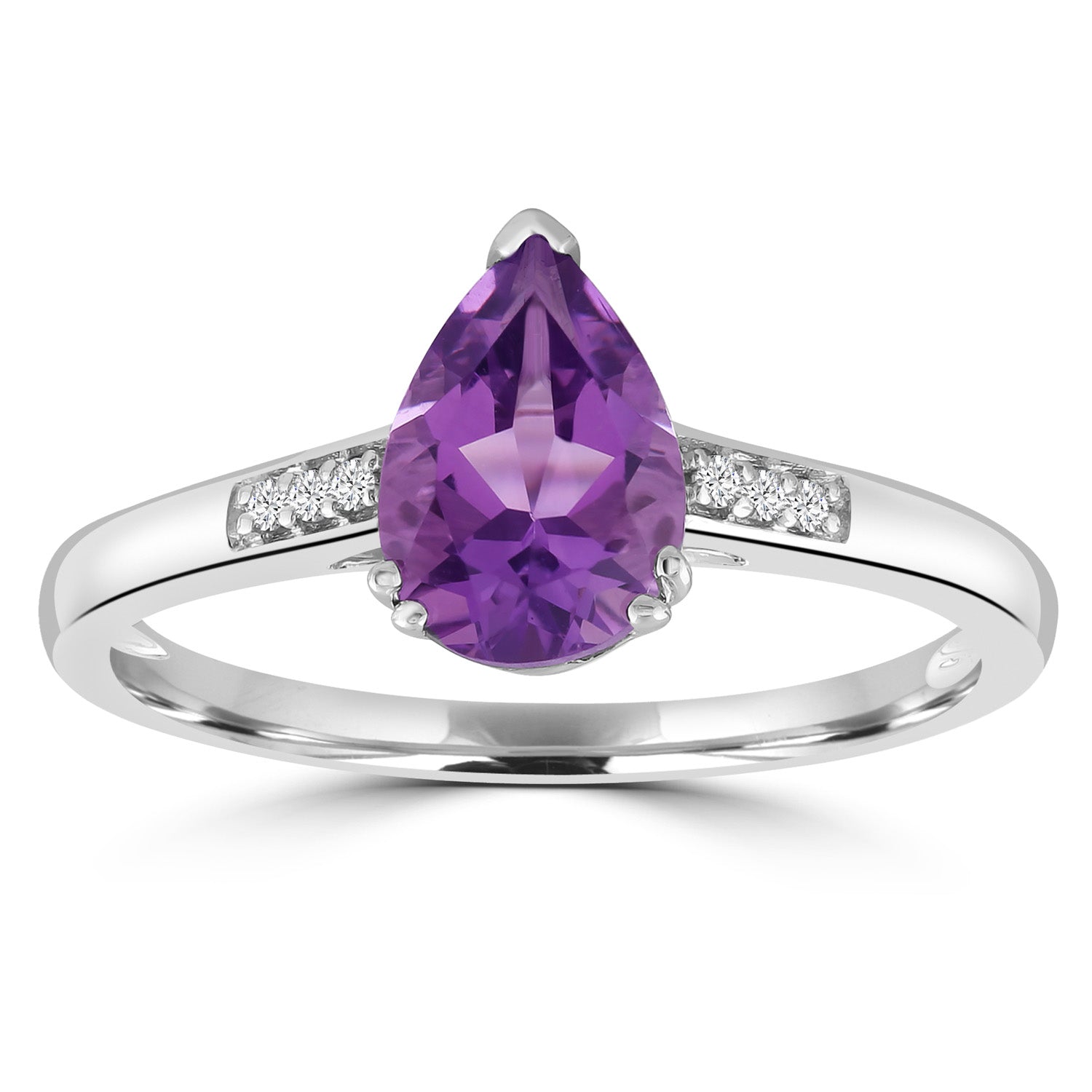 Amethyst Ring with 0.03ct Diamonds in 9ct White Gold