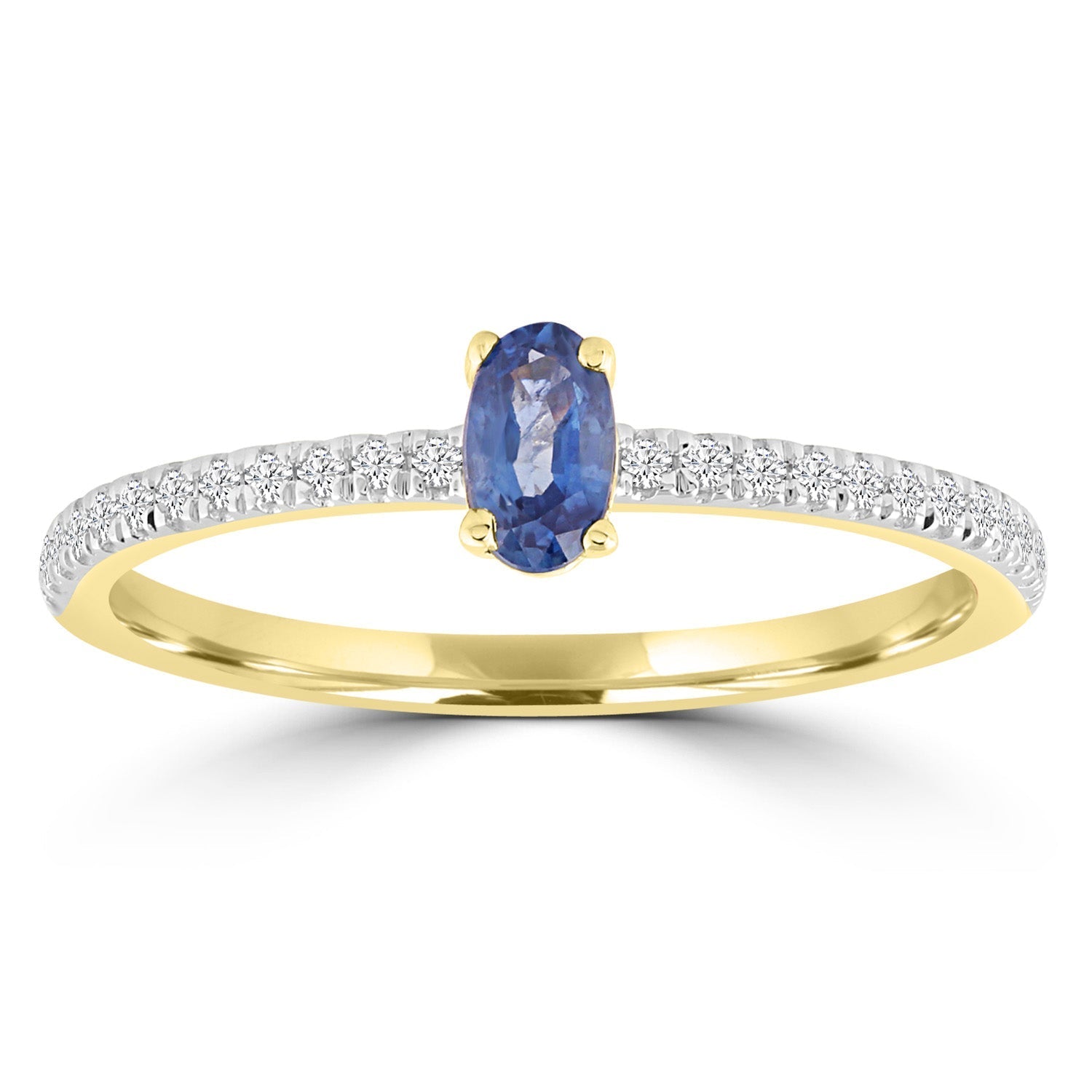 Sapphire Ring with 0.12ct Diamonds in 9ct Yellow Gold