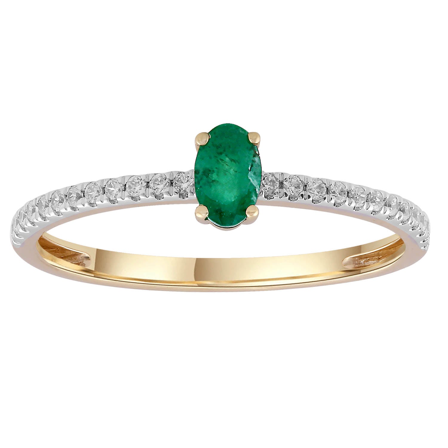 Emerald Ring with 0.12ct Diamonds in 9ct Yellow Gold