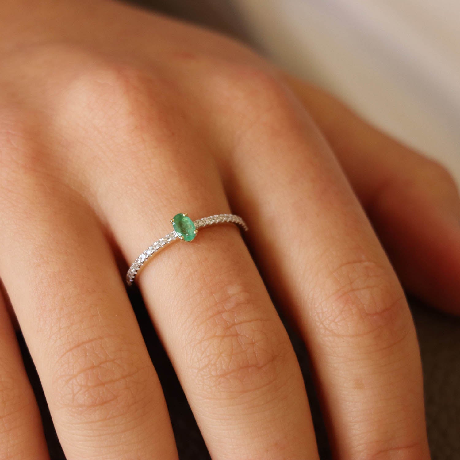 Emerald Ring with 0.12ct Diamonds in 9ct Yellow Gold