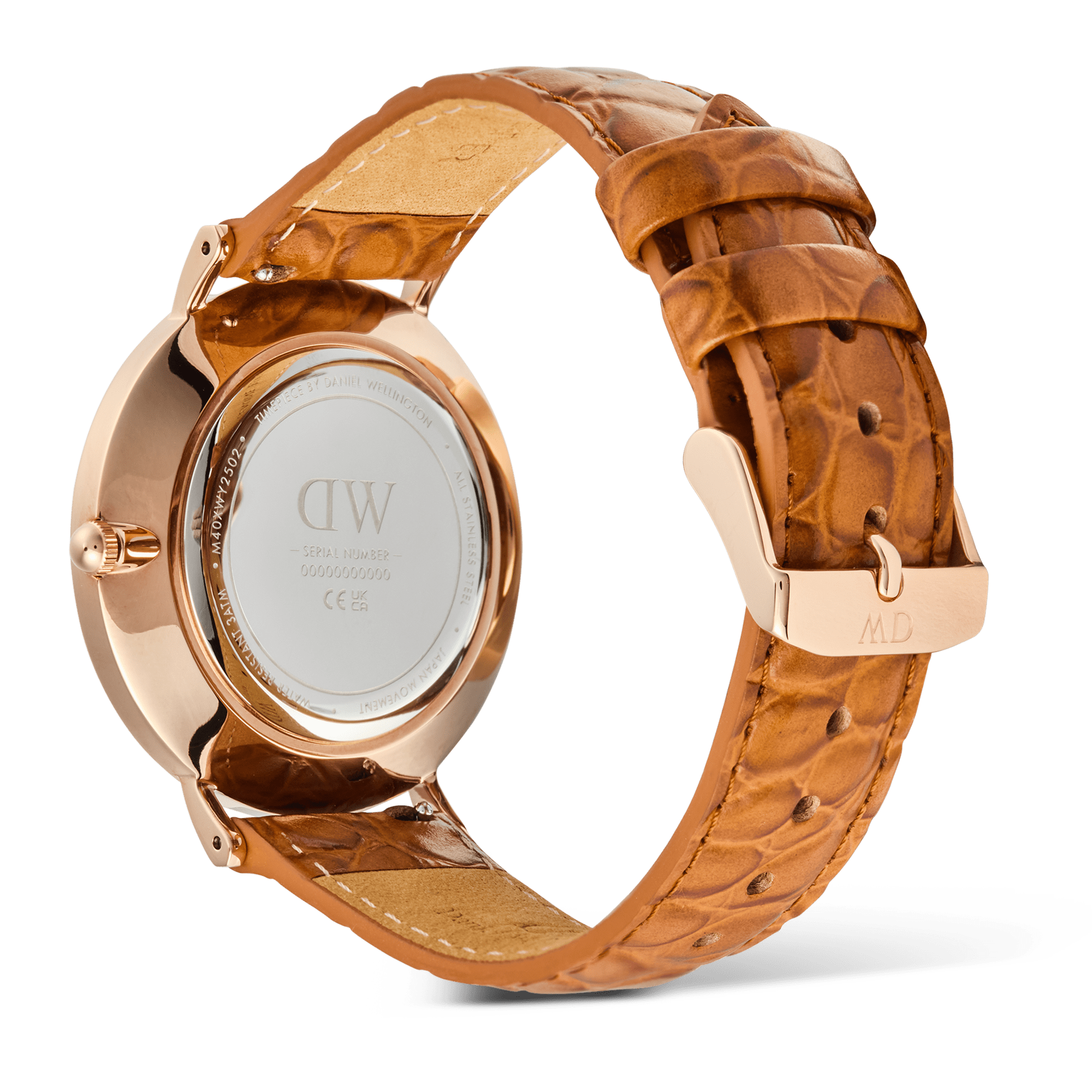 Daniel Wellington Classic Roman Numerals Date Light Brown Croc Belly Rose Gold