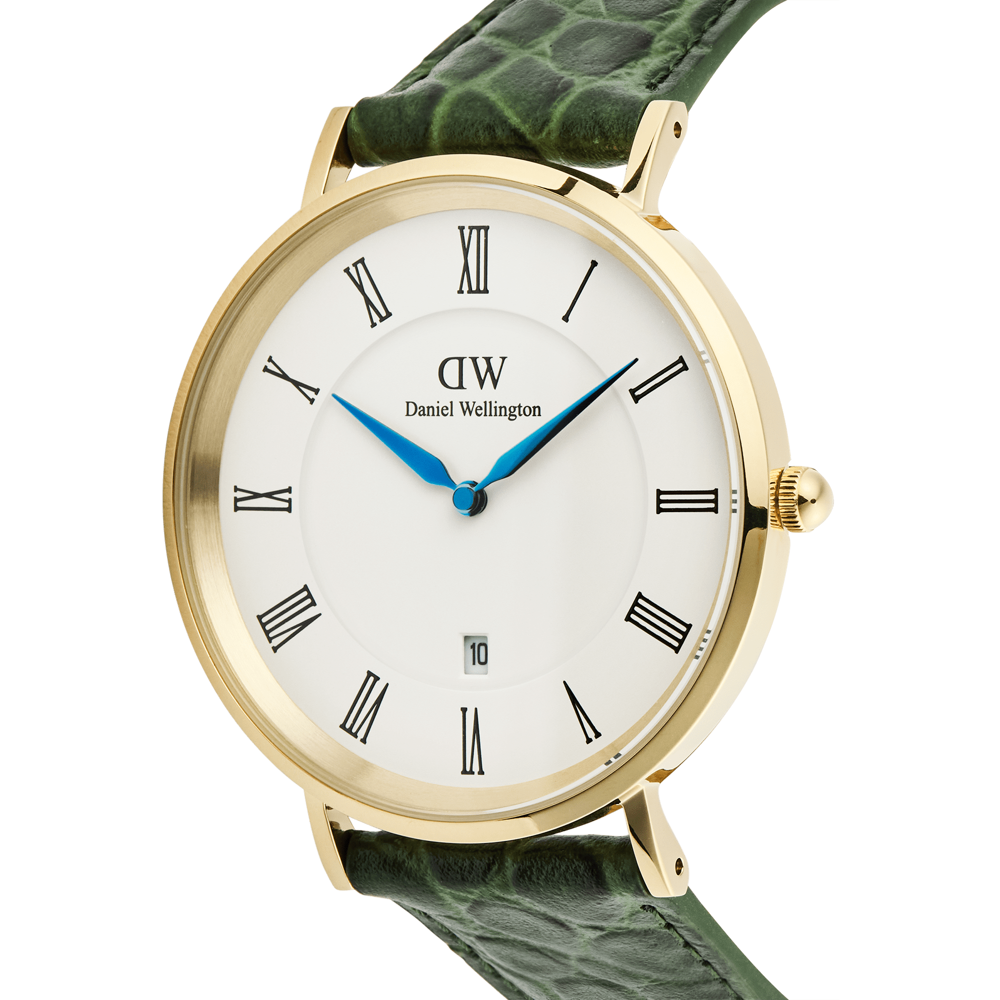 Daniel Wellington Classic Roman Numerals Date Dark Green Croc Belly Gold