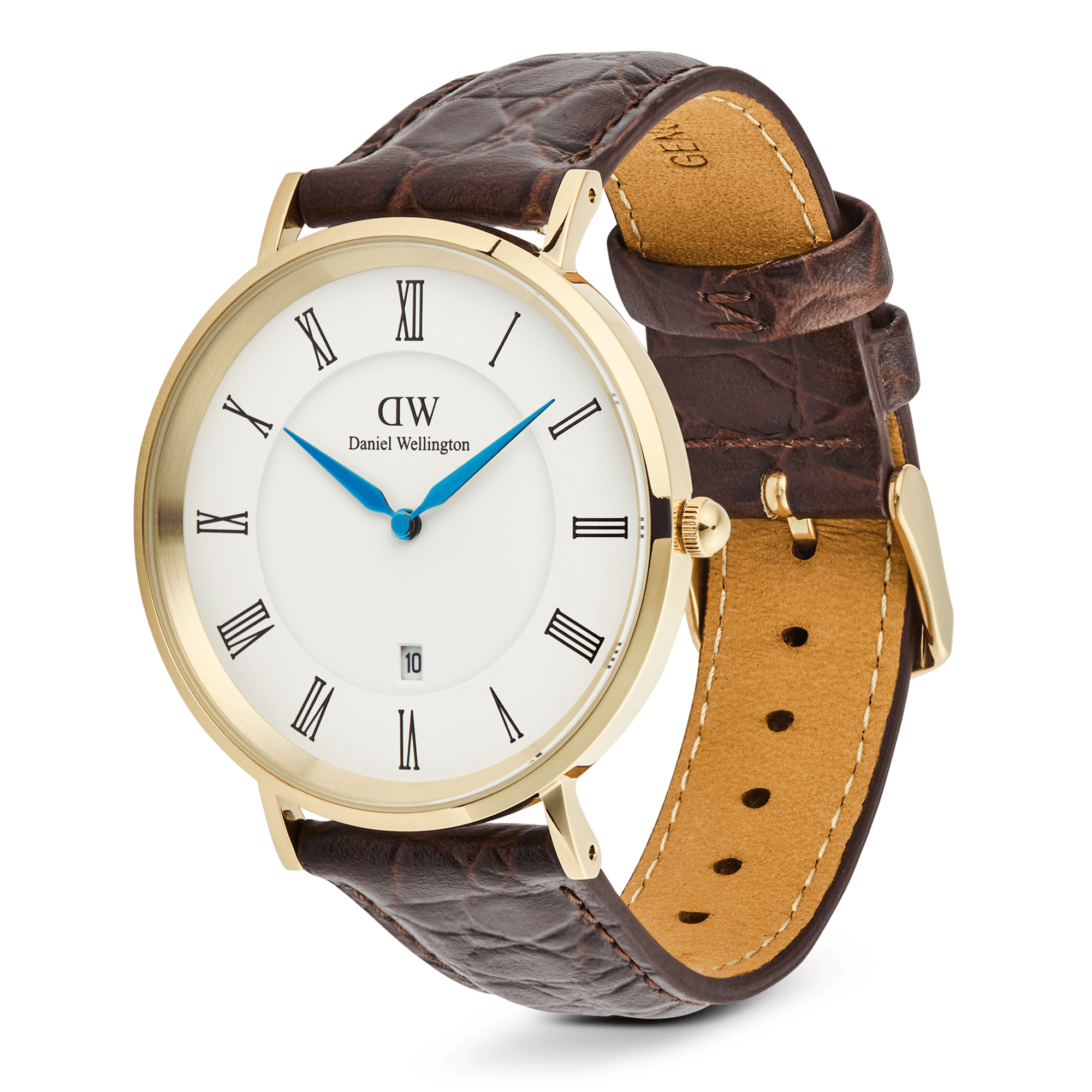 Daniel Wellington Classic Roman Numerals Date Dark Brown Croc Belly Gold