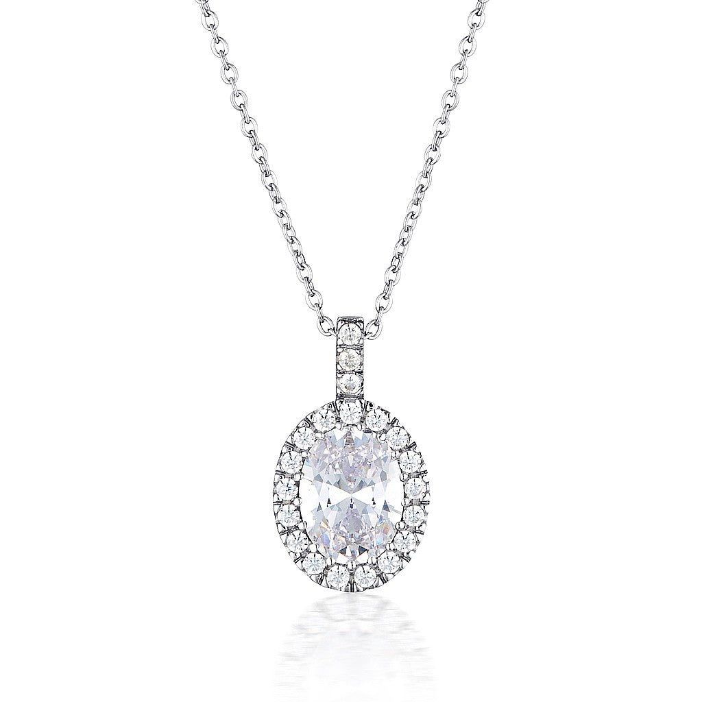 Oval Halo Silver Pendant