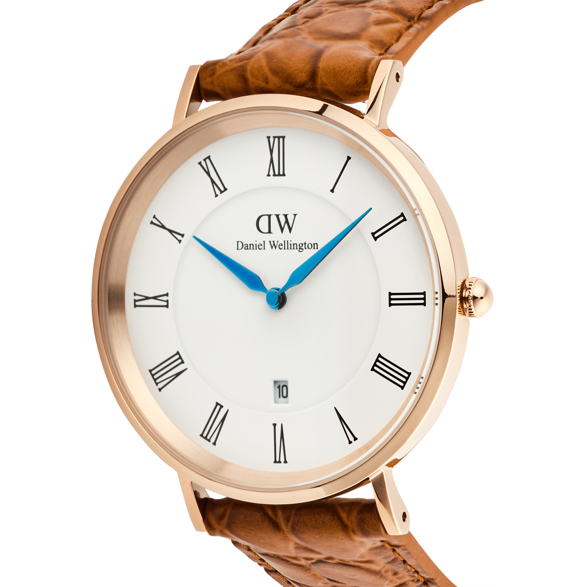 Daniel Wellington Classic Roman Numerals Date Light Brown Croc Belly Rose Gold