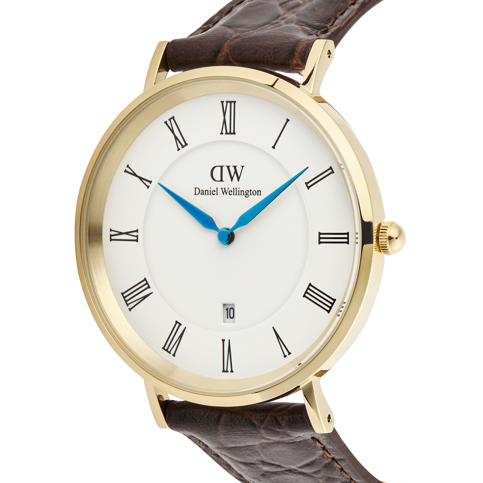 Daniel Wellington Classic Roman Numerals Date Dark Brown Croc Belly Gold