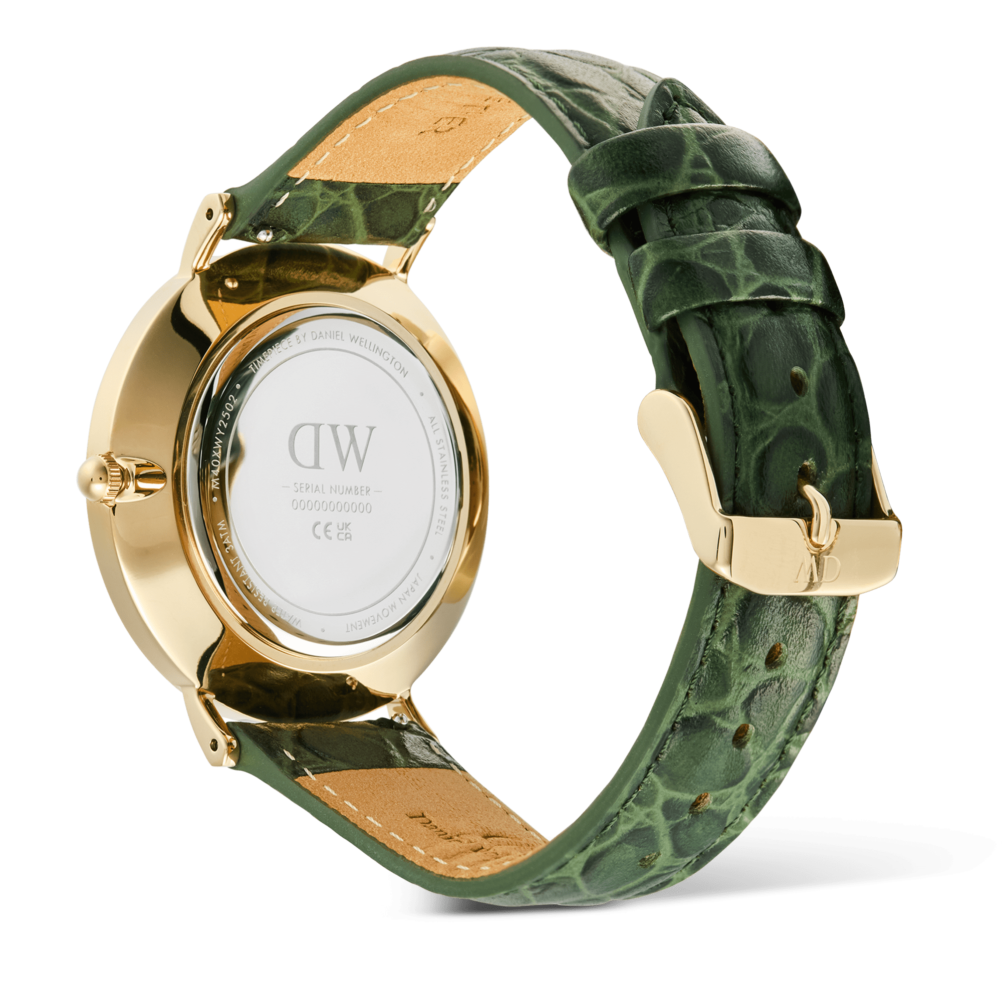 Daniel Wellington Classic Roman Numerals Date Dark Green Croc Belly Gold
