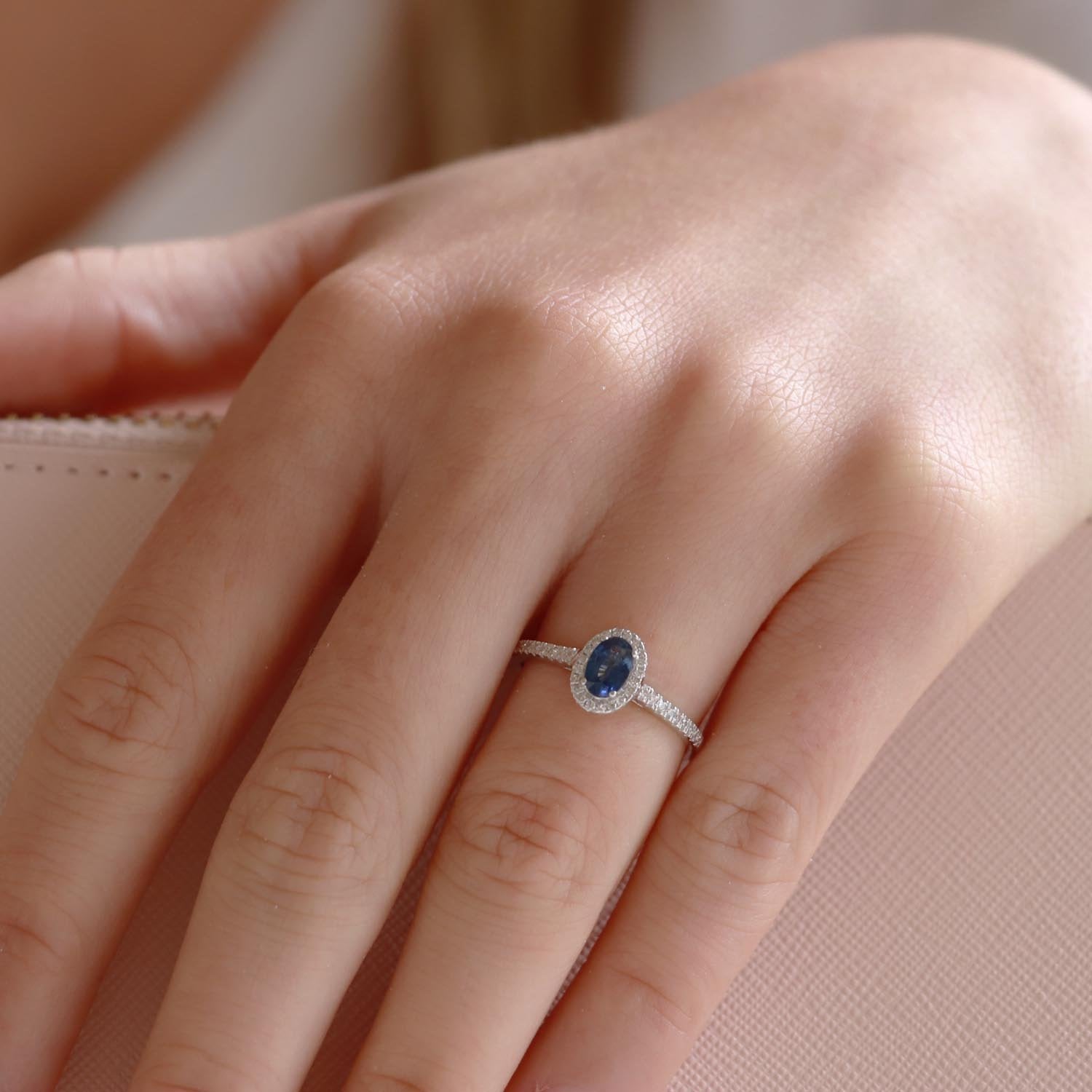 Sapphire Ring with 0.15ct Diamonds in 9ct White Gold